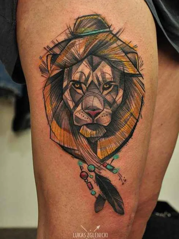 color illustrative tatuaje en thigh #401 | Tatuador Lukas Zglenicki