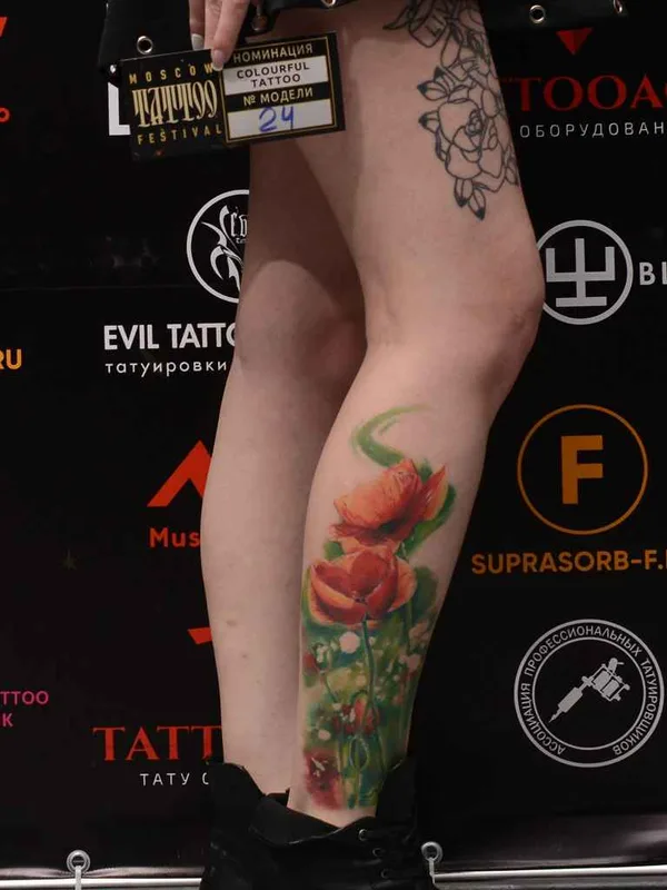 female color watercolor татуировка на calf #13670 | Тату мастер Медникова Екатерина