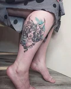 female color illustrative Tatuaggio su calf #49619 | Tatuatore Дарья Голявина