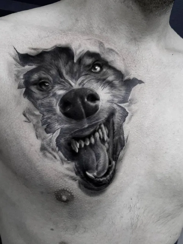 male black and grey realism tatouage sur chest #49659 | Artiste tatoueur Александра Горбунова