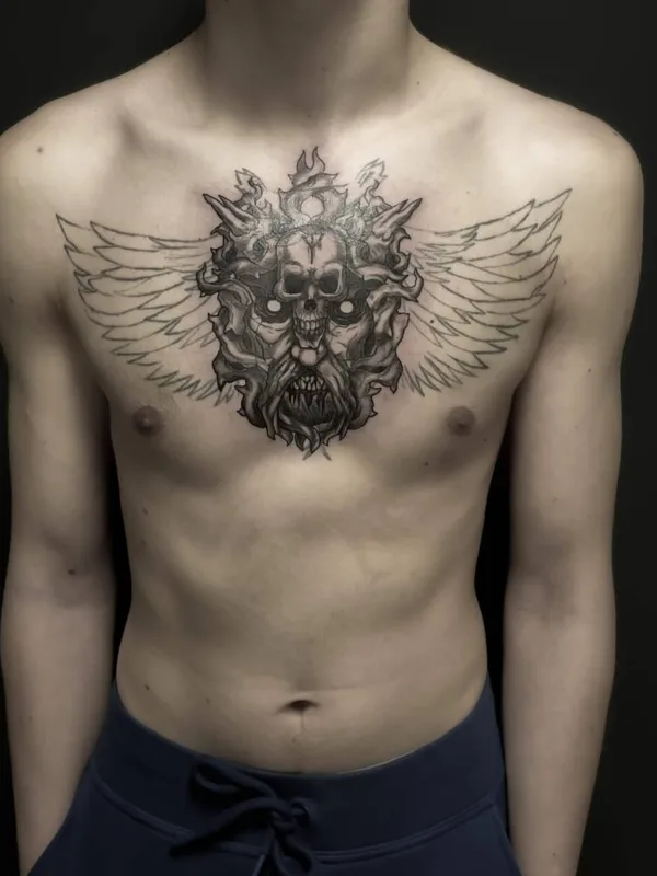 male black and grey black and grey 纹身 在 chest #49704 | 纹身师 Владимир GLOK