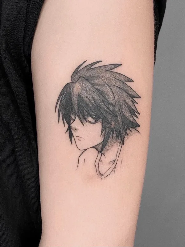 black and grey anime татуировка на bicep #49740 | Тату мастер Антон Федотов
