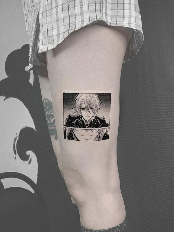 black and grey anime 纹身 在 thigh #52849 | 纹身师 Максим Чадин