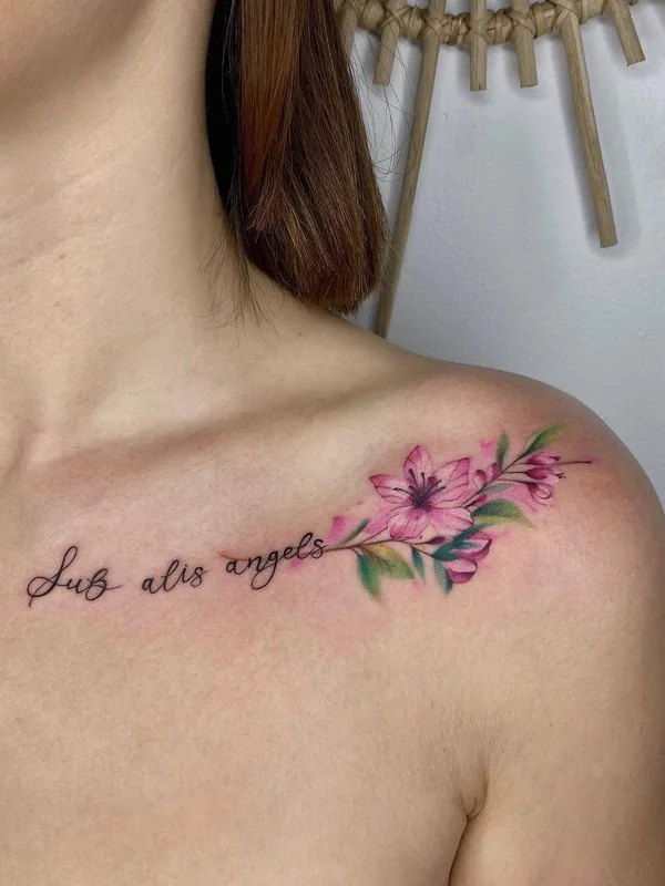 female color watercolor Tatuaggio su collarbone #52921 | Tatuatore Kristina Borovkova