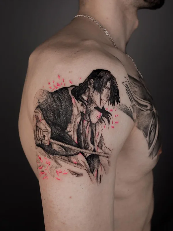 male black and grey anime Tatuaggio su shoulder #52923 | Tatuatore Павел Верцебовский