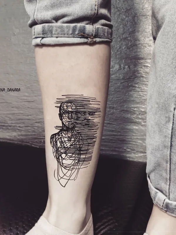 black linework 纹身 在 calf #52945 | 纹身师 Danara Atapina