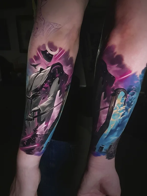 color illustrative 纹身 在 full sleeve #35614 | 纹身师 Кирилл Лисиченко