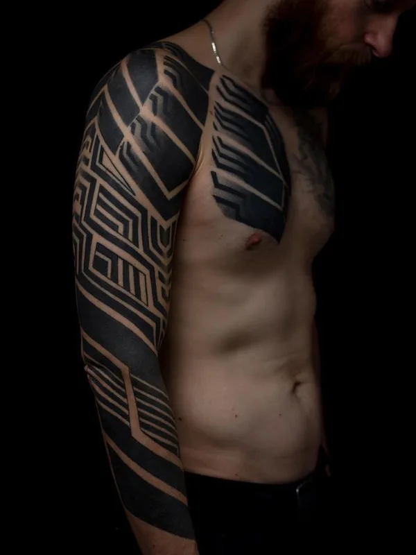 male black blackwork татуировка на full sleeve #67556 | Тату мастер Viktor Ódor