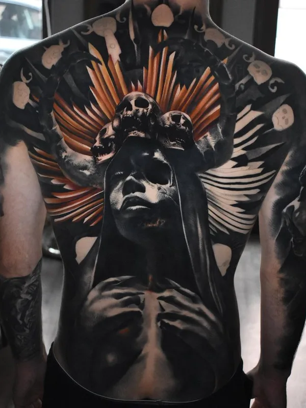 black and grey realism tatuaje en full back #67572 | Tatuador Ignácz Bence