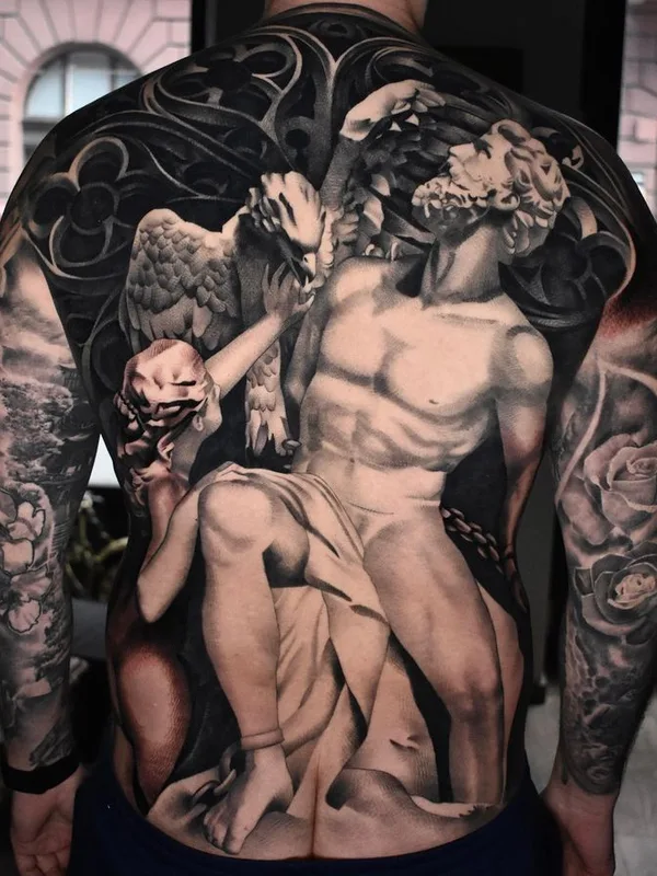 black and grey realism tatuaje en full back #67570 | Tatuador Ignácz Bence