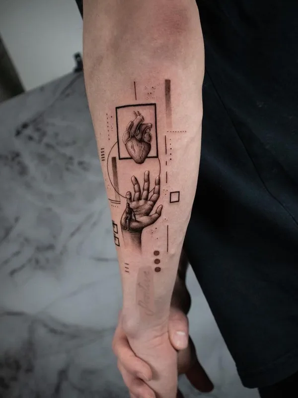 black and grey geometric tatouage sur forearm #67582 | Artiste tatoueur Ódor Benjámin
