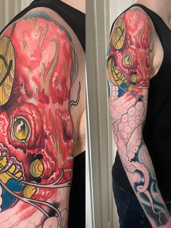 color illustrative tatuaje en full sleeve #67601 | Tatuador Szabolcs Oravecz