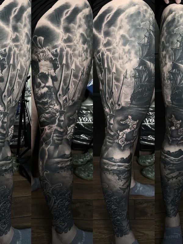 black and grey realism tatuaje en full leg #67631 | Tatuador Gábor Heizler