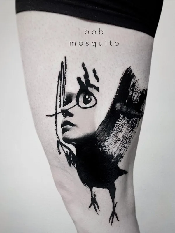 black blackwork tatuaje en thigh #67642 | Tatuador Mosquito Bob