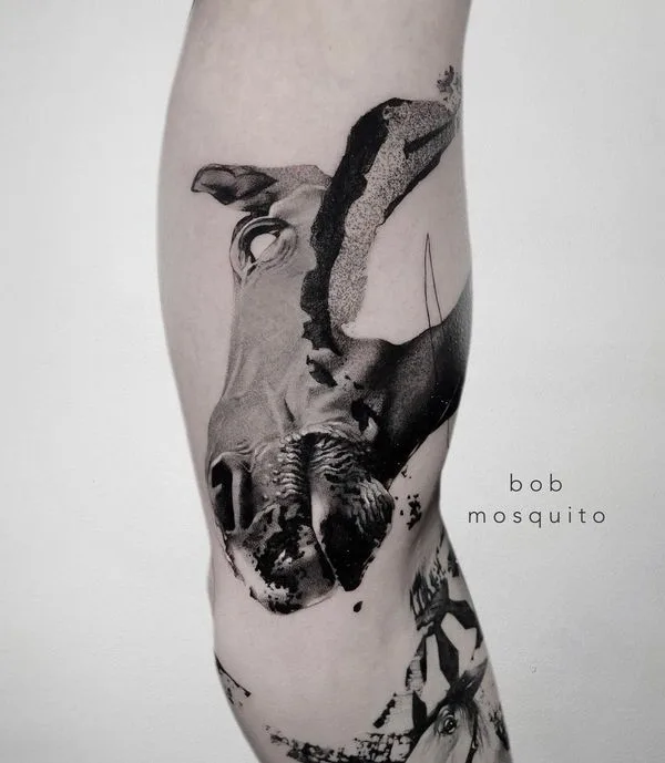 black and grey black and grey tatuaje en calf #67636 | Tatuador Mosquito Bob