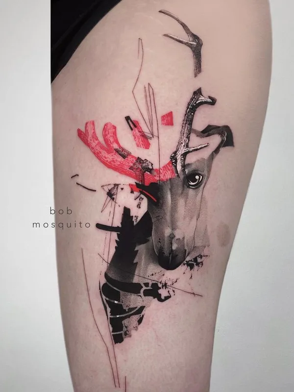 color abstract tatuaje en thigh #67640 | Tatuador Mosquito Bob