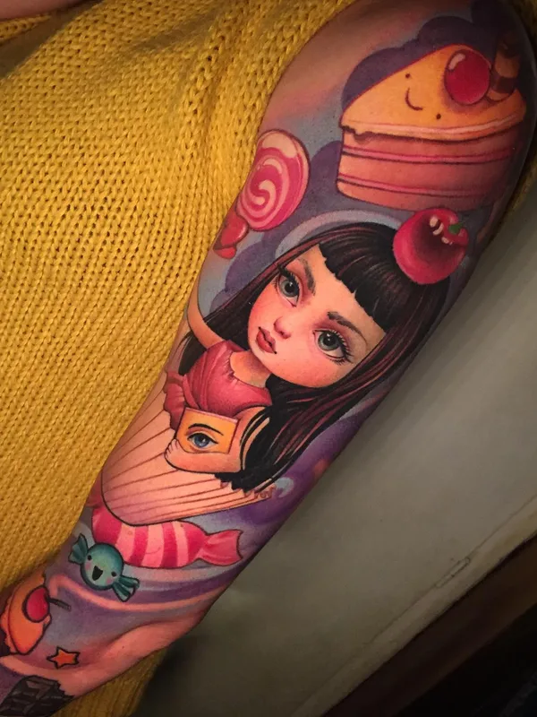 female color illustrative 纹身 在 full sleeve #67665 | 纹身师 Otte Timar