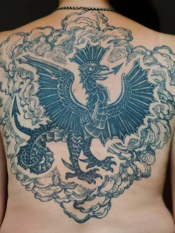 female black engraving tatuaje en full back #30281 | Tatuador Михаил Мышинский