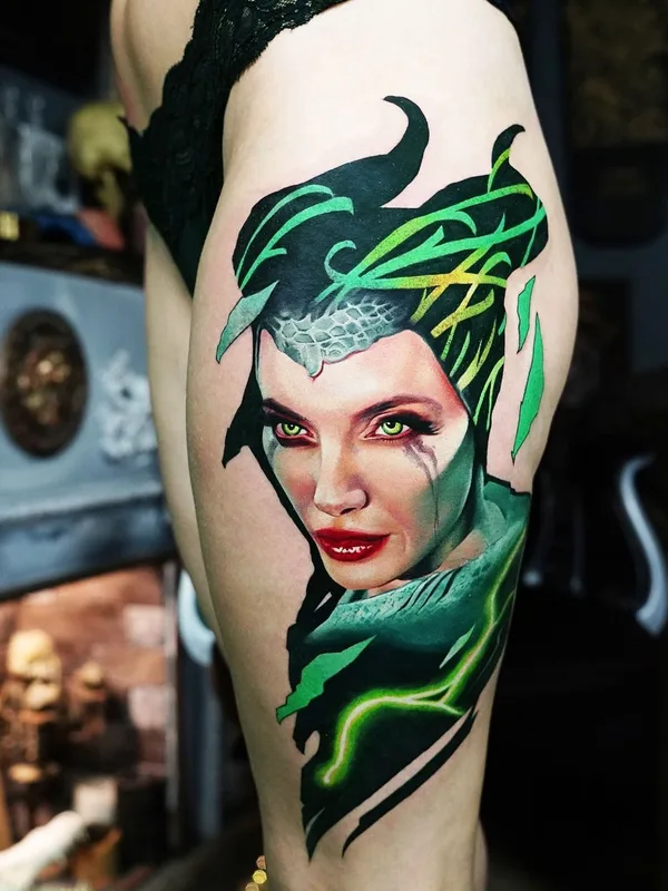 female color realism tattoo on thigh #39881 | Tattoo Artist Сергей Ом