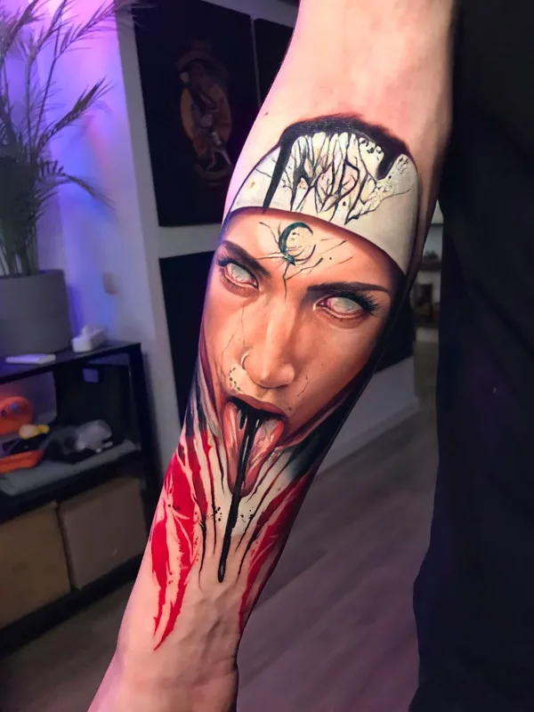 female color realism tattoo on forearm #39880 | Tattoo Artist Сергей Ом