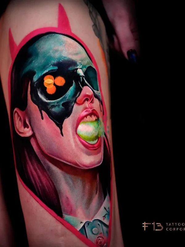 female color realism tattoo on thigh #39871 | Tattoo Artist Сергей Ом