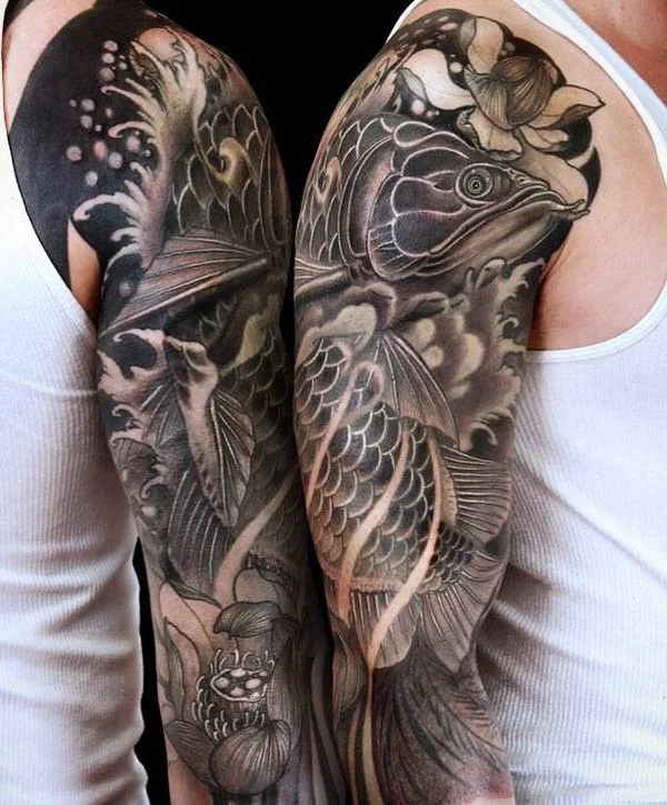 black and grey japanese татуировка на full sleeve #30978 | Тату мастер Horiyen (JessYen)