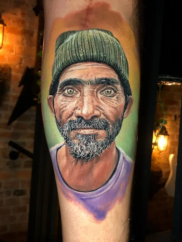 male color realism tatouage sur calf #41061 | Artiste tatoueur Fernando TAMPA Realistic