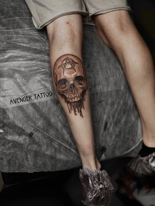 black and grey black and grey татуировка на calf #71823 | Тату мастер Natalie Avenger