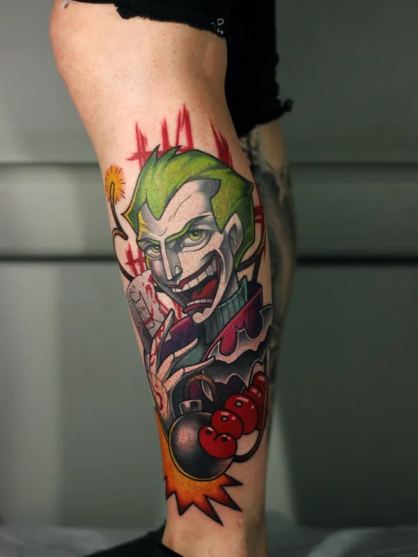 color new school Tatuaggio su calf #32702 | Tatuatore Юра Jay-b Таран
