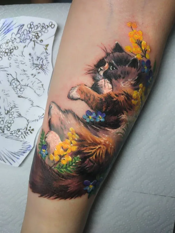 female color realism 纹身 在 leg #32717 | 纹身师 Наталья Комарова