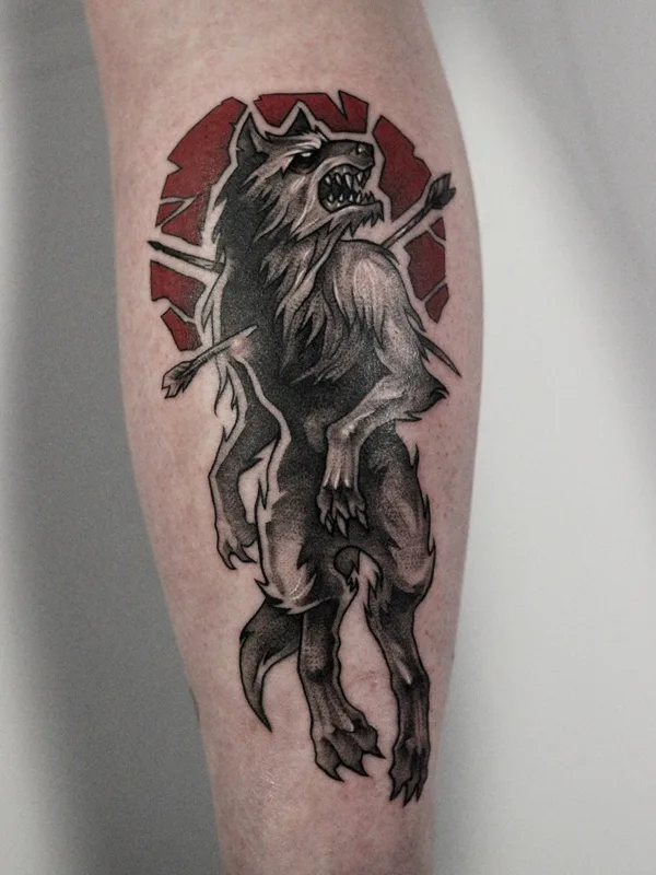 black and grey blackwork 纹身 在 calf #32733 | 纹身师 Коля Саб