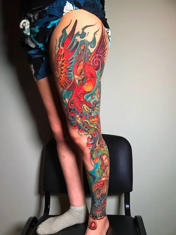 color new school Tatuaggio su full leg #32737 | Tatuatore Гоша Курносов