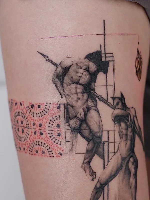 black and grey sketch tatouage sur thigh #43586 | Artiste tatoueur Ege Onat Gezer