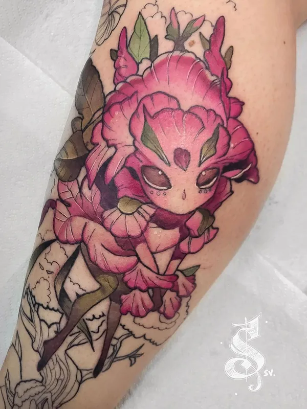 color illustrative tattoo auf calf #43653 | Tätowierer Serenna Vortex
