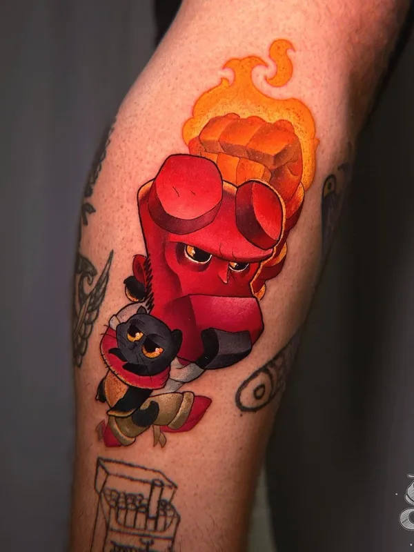 color cartoon tattoo auf calf #43662 | Tätowierer Serenna Vortex