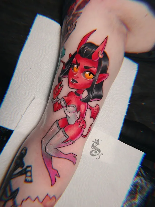 female color new school tattoo auf forearm #43664 | Tätowierer Serenna Vortex
