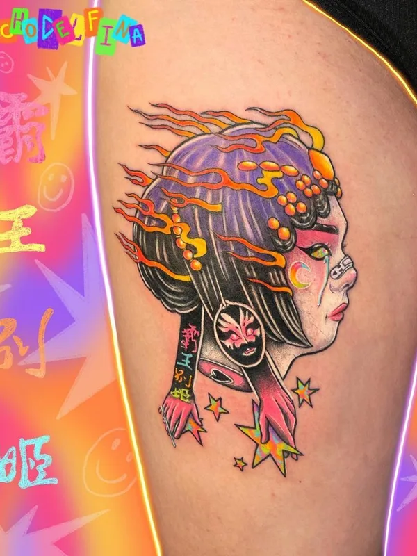 female color japanese Tatuaggio su thigh #43676 | Tatuatore Дельфина Норзова