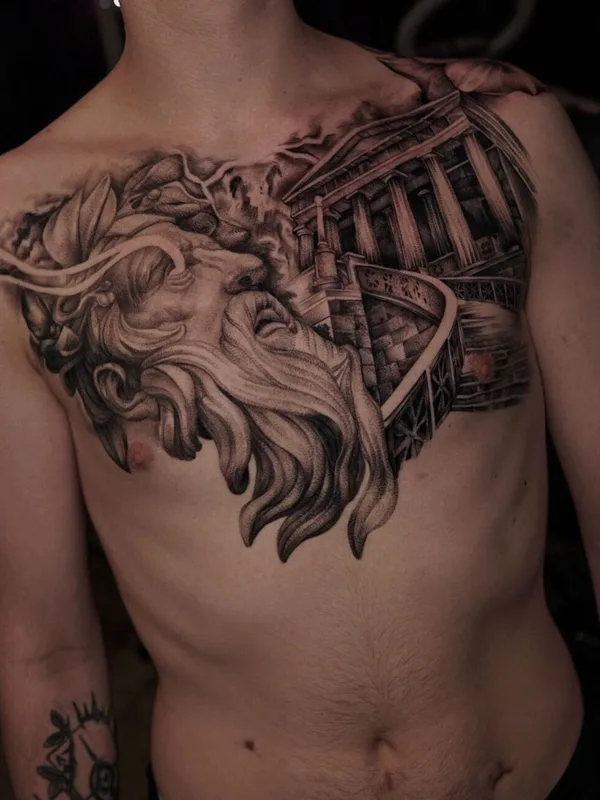 male black and grey realism tatouage sur chest #43688 | Artiste tatoueur Иван Невский