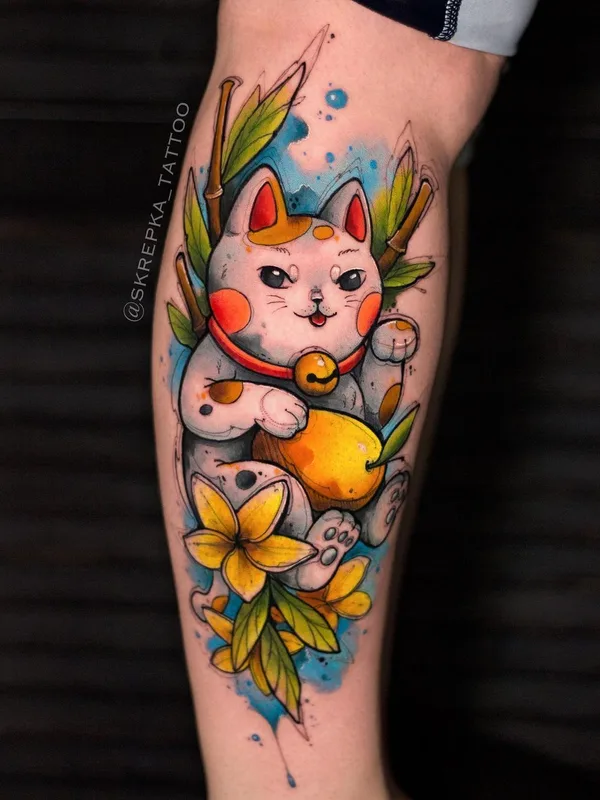 color japanese tattoo on calf #43740 | Tattoo Artist Настя SKREPKA