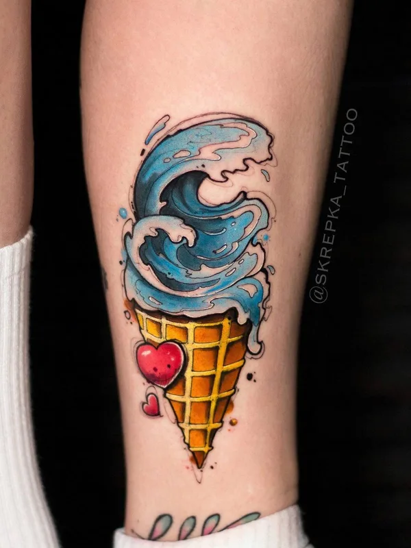 color illustrative tattoo on calf #43743 | Tattoo Artist Настя SKREPKA