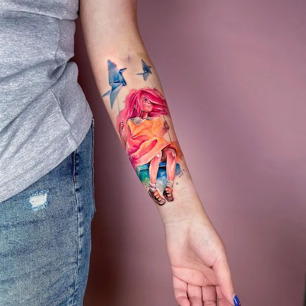 Watercolor tattoo by Дарья Бавер in Moscow