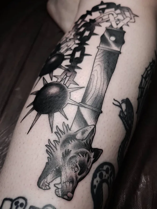 black and grey blackwork tatuaje en calf #43786 | Tatuador Tradislav