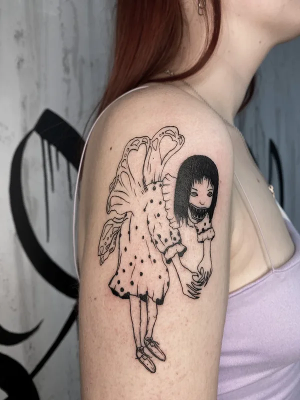female black blackwork татуировка на shoulder #60010 | Тату мастер Handpokek