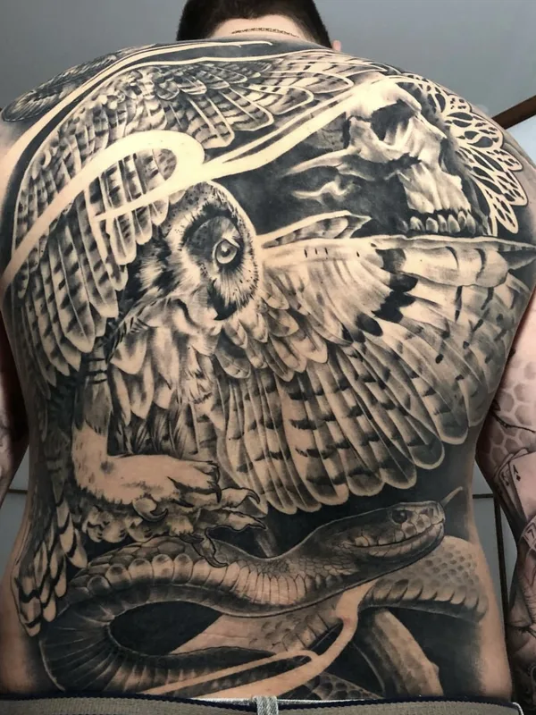 black and grey black and grey tattoo on full back #75607 | Tattoo Artist Леон, студия L-Tattoo