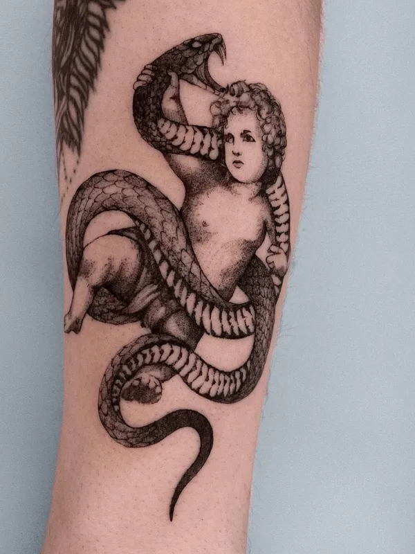 black and grey blackwork tattoo on forearm #49782 | Tattoo Artist Илья Поволоцкий