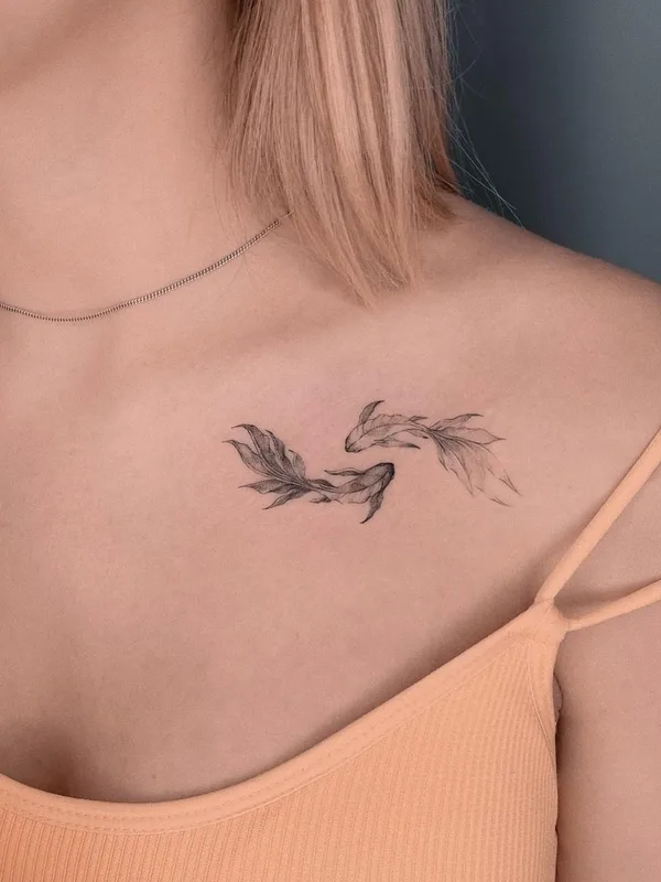 female black and grey fineline tattoo on collarbone #49774 | Tattoo Artist Илья Поволоцкий