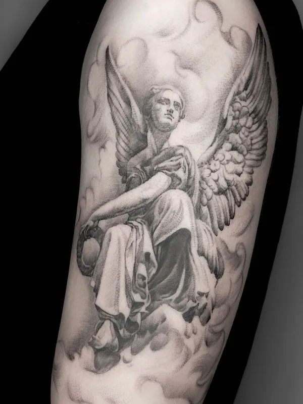 black and grey realism tattoo on upper arm #49795 | Tattoo Artist Лизавета Черникова