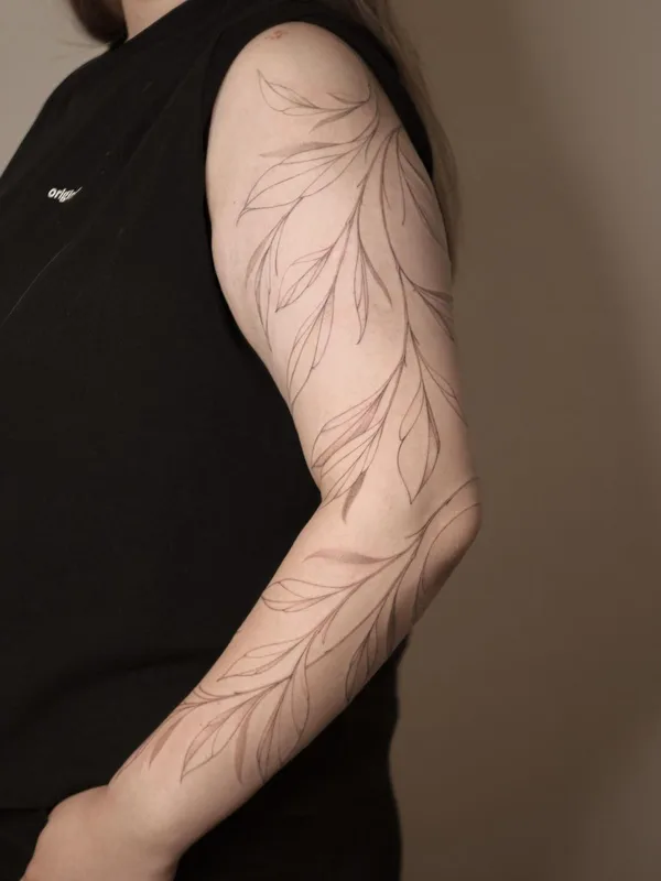 female black and grey linework татуировка на full sleeve #49817 | Тату мастер Дарья Третьякова