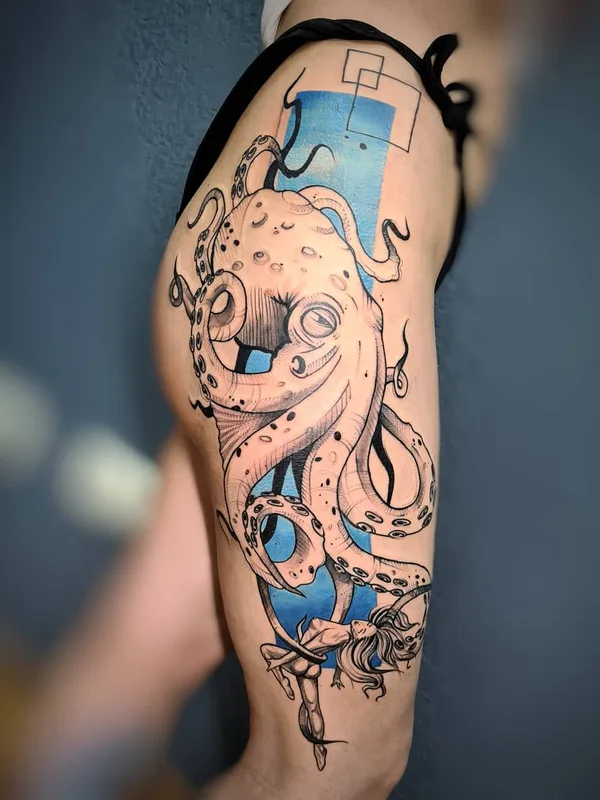 female color illustrative Tatuaggio su thigh #49833 | Tatuatore Яна Выкинь