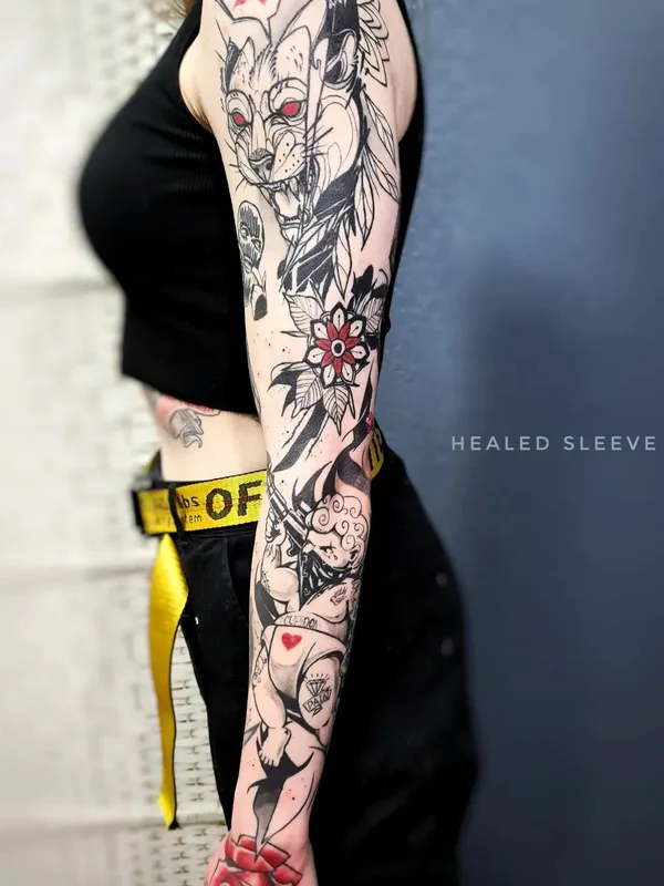 female color blackwork Tatuaggio su full sleeve #49847 | Tatuatore Яна Выкинь